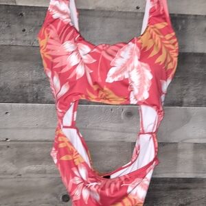 Hurley Coral Pink Floral Cutout One-Piece Swimsuit